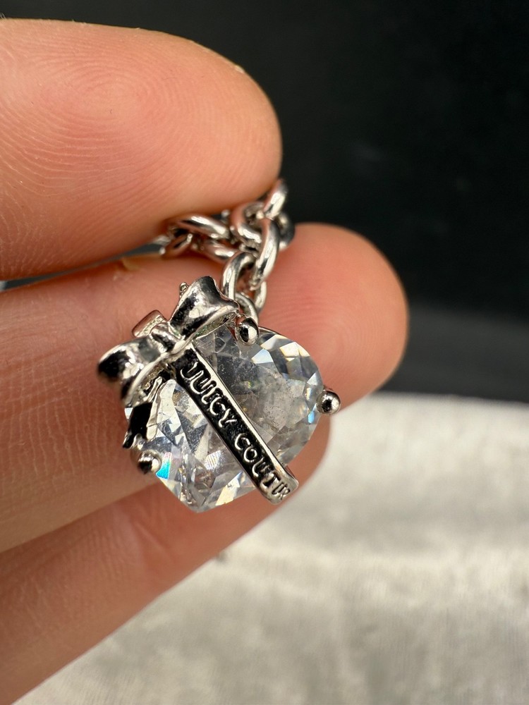 Vintage Juicy Couture Charm Bracelet Silver Tone Rhinestone 7”