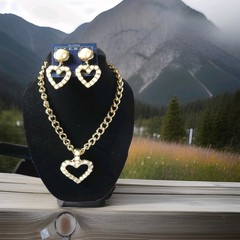 Vtg 1980s BIJOUX GIVENCHY Pearl Heart Necklace & NWT Clip-On Earrings Set