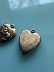 Vintage WWII Sterling Silver Eagle American Flag Jockey Puffy Heart Charm 1.9g
