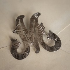 Vintage Mexican Sterling Silver Tencha Large Script M Pin Brooch 11g