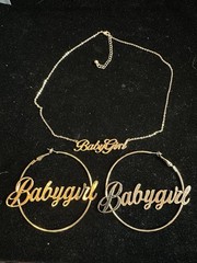Vintage Baby Girl 17” Necklace and 2.5” Earrings Gold Tone 2 Pieces Set