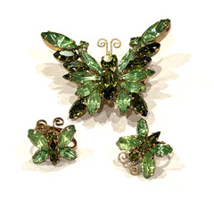 JULIANA DELIZZA & ELSTER BUTTERFLY Brooch Pin Clip on Earrings Set 2520 UV REACT