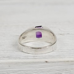 VINTAGE AMETHYST STERLING SILVER 925 RING SZ 7 GEMSTONE TENSION SET RETRO PRETTY