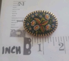 Daisy Forget-me-not Flowers Vtg Embroidered Fabric Brooch Grandma Cottage Core