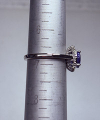Vintage Signed Rhapsody Platinum 950 Blue Tanzanite Diamond Single Halo Ring