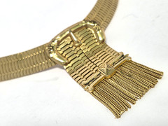 Whiting & Davis Fringe Buckle Necklace Vtg Gold Plated Mesh Metal 17″ Band 1/2″