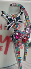 Silver Tone Multi Colored Rhinestone Cat Brooch