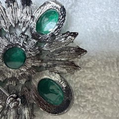 Vintage Emerald And Lime Green Floral Art Brooch With Silver Tone Back