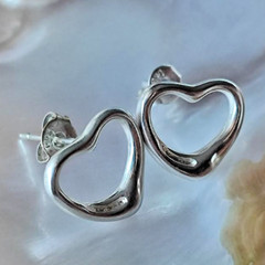Vintage 925 Sterling Silver Open Heart Stud Earrings 1.8g Women’s Jewelry