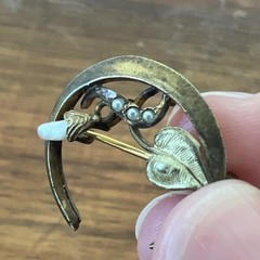 Antique Edwardian Crescent Moon Seed Pearl Pin Pendant Gold Filled