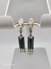 Vintage Sterling Silver Eilat Stone Earrings Drop Dangle Clipon Made In Israel