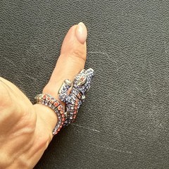 Vintage Blue/Orange FL Crocodile Alligator Rhinestone Adjustable Statement Ring