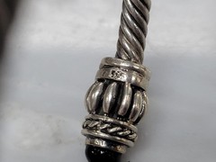 Twisted Sterling Silver Cuff Bracelet w/ Black Onyx Ends ~ 29.2g ~ 9-C701