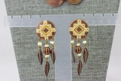 Copper Disc Necklace & Feather/Shield Enameled Copper Earrings LOT