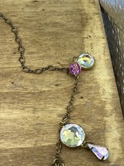 Vintage Pididdly Links Multicolor Crystal Heart Charm Necklace 36”
