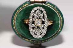 Art Deco Style Lab Created Diamond Engagement Wedding 14K Yellow Gold FN Ring