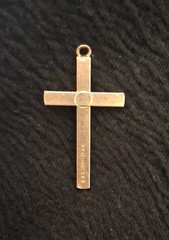 Vintage S&C 12K Gold Filled Cross Pendant Etched Floral Monogram Cartouche 1.5″