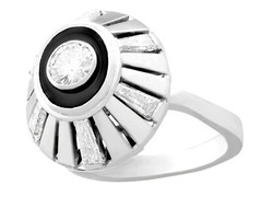 Vintage Art Deco Style Black Onyx and 1.68 ct Diamond 18k White Gold Dress Ring
