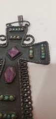 Gustavo Martinez Sterling Silver Cross Pendant Reticulated Amethyst Turquoise