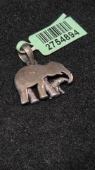 Silver Elephant & Baby Elephant Charm Pendant, No Stone, Unisex Adults