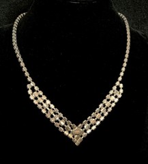 BEAUTIFUL VINTAGE SILVER PLATED & RHINESTONE CHOKER LIND NECKLACE 6-110
