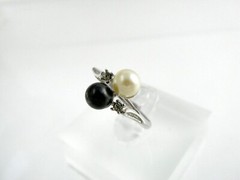 18k Heavy Gold Electroplate Double Faux Pearl White Rhinestones Ring Size 8.75