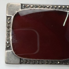 Vintage 925 Sterling Silver Square Dark Red Carnelian Stone Brooch Pin 20.8Gr