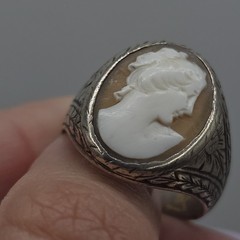 Vintage 925 Sterling Silver Shell Cameo Ring Hand‑Carved Portrait Sz 10.75