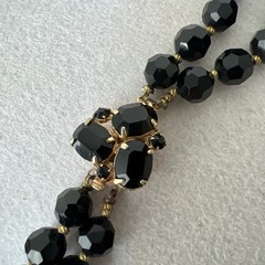 Vintage 2 Strand Jet Crystal Necklace & 2 Pairs Earrings – Rhinestone Clasp