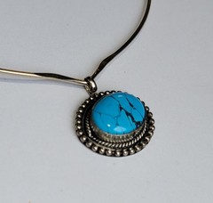 Southwestern Turquoise Blue Howlite Nickel Silver Pendant Stiff Choker Necklace