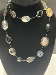 Vintage NY Signed Glass Beaded 38” Necklace – Silver Tone – Cable Chain
