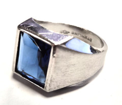 Vintage Men’s Signed Vargas 925 Sterling Silver Faux Sapphire Ring Size 9.75