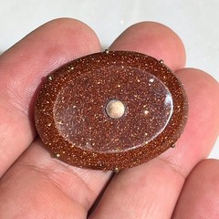 ANTIQUE VICTORIAN GOLDSTONE TABLE CUT CABOCHON BRASS BROOCH PIN ESTATE JEWELRY