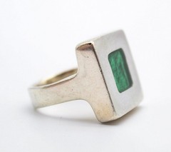 Dinosaur Designs Modernist 925 Sterling Silver Squared Green Glass Ring Size 6.5