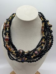 Vintage Les Bernard Multi Strand Necklace & Clip Earrings Set Gold Tone