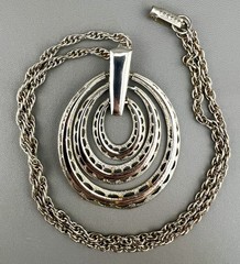 Vintage MCM Silver Tone Necklace Multi Oval Openwork Pendant 23”