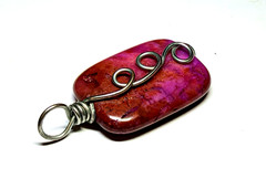 Handmade Magenta Stone Wire Wrapped Pendant Silver Tone Copper Wire