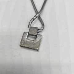 Vintage St. John Silver Tone Logo Square Pendant Necklace Chunky Snake Chain 17″