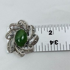 Vintage Sorrento Oval Jade Sterling Silver Brooch Pin Flower