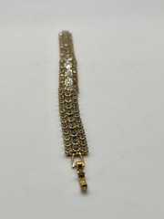 Vintage Estate Gold Tone Clear Rhinestone Fold Over Clasp Bracelet 7”