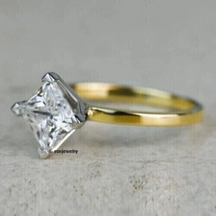 2Ct Princess Cut Lab Created Diamond Wedding Solitaire Ring 14K Yellow Gold Over
