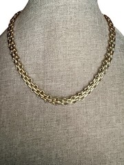 Vintage Rolo Link Chain Necklace Floral Embossed Gold Plate C Ring Clasp B5