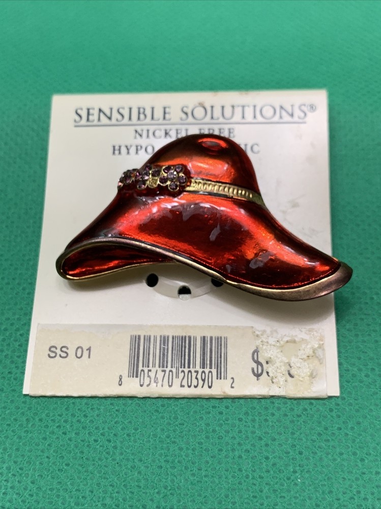 New Vintage Red Enamel Hat Pin Brooch Red Hat Society Fashion Jewelry KG