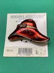 New Vintage Red Enamel Hat Pin Brooch Red Hat Society Fashion Jewelry KG