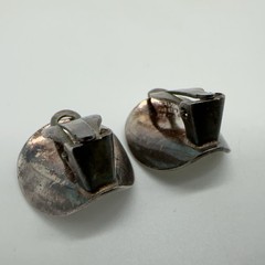 VTG Einar Modahl Norway Sterling Silver White Enamel Clip-On Earrings 5.7g #gcc