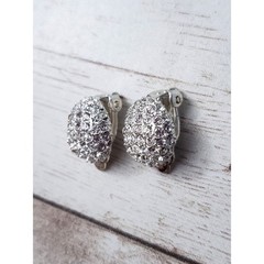 Vintage Clip On Earrings – Just Over 0.5″ Silver Tone & Clear Gems