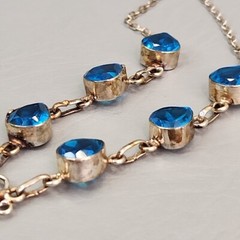 Vintage Glass Bead Necklace Blue Beads Pink Quartz Artisan Silver Tone 18.75″
