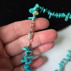 Vintage Sterling Silver Clasp Turquoise Beads Choker Necklace 16.5’L