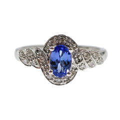 Classic 14k Solid White Gold Natural Tanzanite and Diamond Ring Size 7