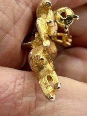 Deer & Fawn Mom & Baby Leaping Pin Jumping Gazelle Vintage Animal Brooch Gold Tn
